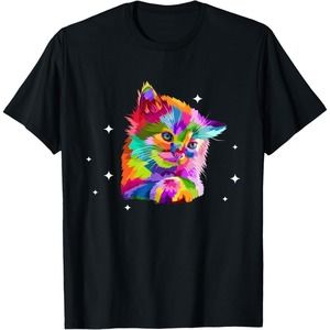 Colorful Cute Rainbow Kitten Rave Cat Retro Classic Unisex T-Shirt